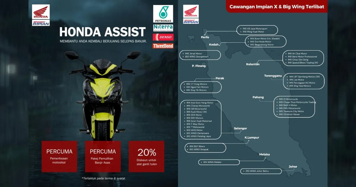 Boon Siew Honda Hulur Bantuan Pemulihan Motosikal Terjejas Banjir